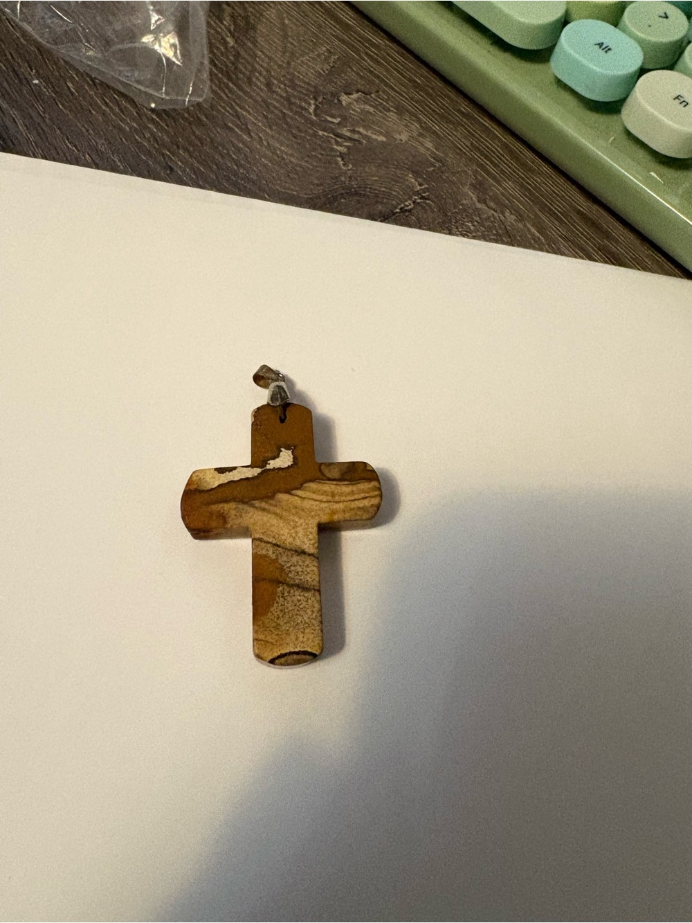 Wooden Cross Pendant - Brown Swirl Pattern